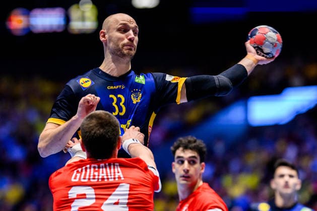 260119 Lukas Sandell of Sweden during the EHF European Handball Championship preliminary round match between Georgia and Sweden on January 19, 2026 in Malmö Photo Petter Arvidson BILDBYRAN kod PA PA1125 handball handball handball handballs em 2026 georgia sverige sweden ehf european handball championship georgia bbeng  Copyright: PETTERxARVIDSON BB260119PA155