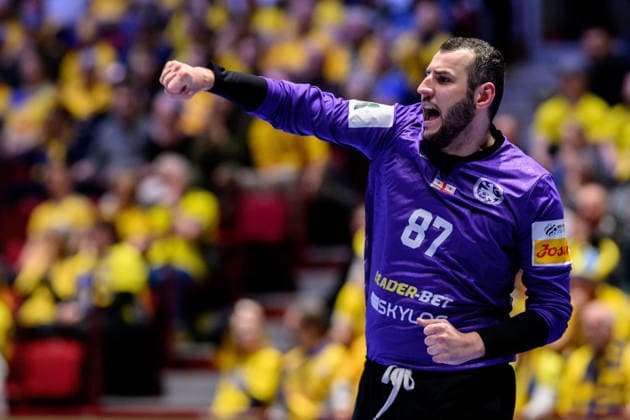 260119 goalkeeper David Nikabadze of Georgia celebrates during the EHF European Handball Championship preliminary round match between Georgia and Sweden on January 19, 2026 in Malmö Photo Petter Arvidson BILDBYRAN kod PA PA1125 handball handball handball handballs em 2026 georgia sverige sweden ehf european handball championship georgia bbeng jubel  Copyright: PETTERxARVIDSON BB260119PA162
