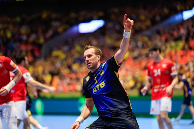 MALMÖ, SWEDEN 20260119 Swedens Max Darj during the European Handball Championship Group E match between Georgia and Sweden in Malmö Arena, Malmö, Sweden, January 19, 2026 MALMÖ SWEDEN x10600x  Copyright: xAndreasxHillergren TTx HANDBOLLS-EM 2026 GEORGIEN - SVERIGE
