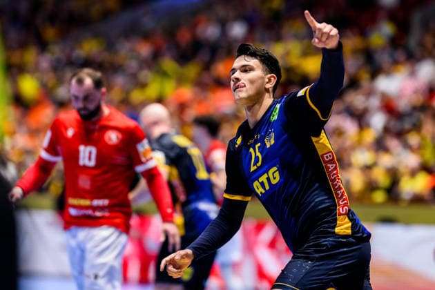 260119 Nikola Roganovic of Sweden celebrates during the EHF European Handball Championship preliminary round match between Georgia and Sweden on January 19, 2026 in Malmö Photo Petter Arvidson BILDBYRAN kod PA PA1125 handball handball handball handballs em 2026 georgia sverige sweden ehf european handball championship georgia bbeng jubel  Copyright: PETTERxARVIDSON BB260119PA170