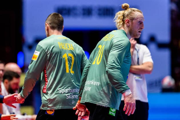 260119 Goalkeeper Andreas Palicka and goalkeeper Mikael Appelgren of Sweden during the EHF European Handball Championship preliminary round match between Georgia and Sweden on January 19, 2026 in Malmö Photo Petter Arvidson BILDBYRAN kod PA PA1125 handball handball handball handballs em 2026 georgien sverige sweden ehf european handball championship georgia bbeng  Copyright: PETTERxARVIDSON BB260119PA174