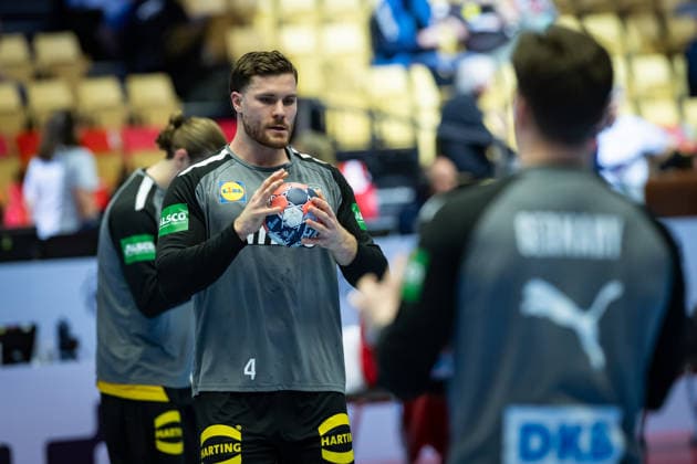 HERNING, DENMARK - JANUARY 19: Johannes Golla (Germany, 04) during warm up during the EHF EURO 2026 match between Germany vs Spain at Jyske Bank Boxen Arena on matchday 3 of the Group Matches Group A on January 19, 2026 in Herning, Denmark. Midtjylland Denmark Copyright: xMarioxM.xKobergx