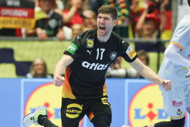 Germany Spain, EHF European Handball Championship 2026 Lukas Zerbe Germany, 17 Handball EHF European Championship, international match between Germany and Spain on January 19, 2026 in Herning Denmark , Herning Denmark Jyske Bank Boxing