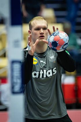 HERNING, DENMARK - JANUARY 19: David Späth (Germany, 01) during warm up during the EHF EURO 2026 match between Germany vs Spain at Jyske Bank Boxen Arena on matchday 3 of the Group Matches Group A on January 19, 2026 in Herning, Denmark. Midtjylland Denmark Copyright: xMarioxM.xKobergx
