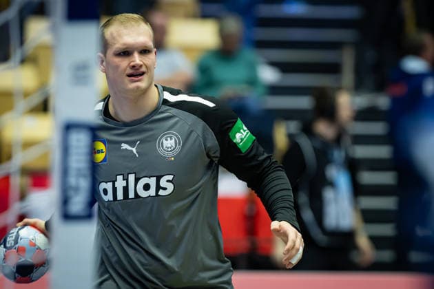 HERNING, DENMARK - JANUARY 19: David Späth (Germany, 01) during warm up during the EHF EURO 2026 match between Germany vs Spain at Jyske Bank Boxen Arena on matchday 3 of the Group Matches Group A on January 19, 2026 in Herning, Denmark. Midtjylland Denmark Copyright: xMarioxM.xKobergx