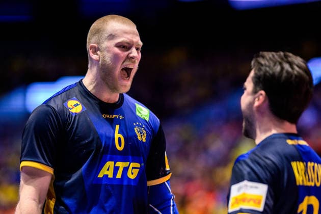 260119 Felix Möller of Sweden celebrates during the EHF European Handball Championship preliminary round match between Georgia and Sweden on January 19, 2026 in Malmö Photo Petter Arvidson BILDBYRAN kod PA PA1125 handball handball handball handballs em 2026 georgia sverige sweden ehf european handball championship georgia bbeng jubel  Copyright: PETTERxARVIDSON BB260119PA175