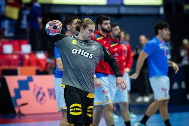 HERNING, DENMARK - JANUARY 19: Juri Knorr (Germany, 15) during warm up during the EHF EURO 2026 match between Germany vs Spain at Jyske Bank Boxen Arena on matchday 3 of the Group Matches Group A on January 19, 2026 in Herning, Denmark. Midtjylland Denmark Copyright: xMarioxM.xKobergx