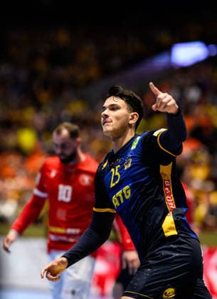 260119 Nikola Roganovic of Sweden celebrates during the EHF European Handball Championship preliminary round match between Georgia and Sweden on January 19, 2026 in Malmö Photo Petter Arvidson BILDBYRAN kod PA PA1125 handball handball handball handballs em 2026 georgia sverige sweden ehf european handball championship georgia bbeng jubel  Copyright: PETTERxARVIDSON BB260119PA179