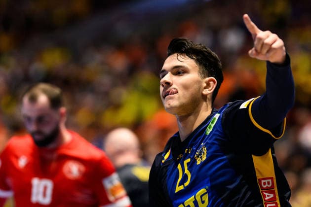 260119 Nikola Roganovic of Sweden celebrates during the EHF European Handball Championship preliminary round match between Georgia and Sweden on January 19, 2026 in Malmö Photo Petter Arvidson BILDBYRAN kod PA PA1125 handball handball handball handballs em 2026 georgia sverige sweden ehf european handball championship georgia bbeng jubel  Copyright: PETTERxARVIDSON BB260119PA180