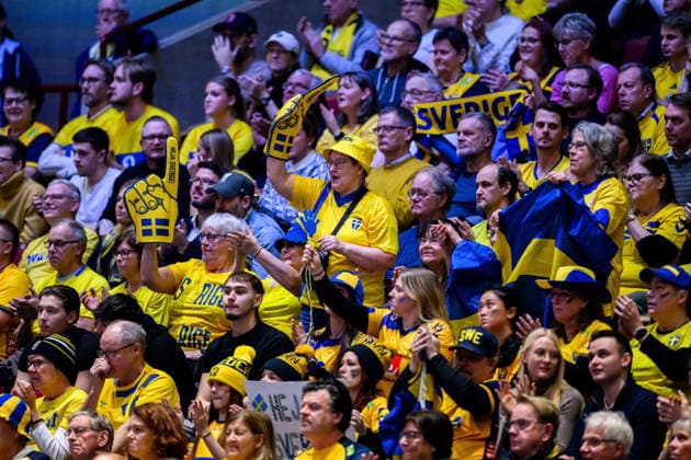 260119 Fans of Sweden during the EHF European Handball Championship preliminary round match between Georgia and Sweden on January 19, 2026 in Malmö Photo Petter Arvidson BILDBYRAN kod PA PA1125 handball handboll handball handbolls em 2026 georgien sverige sweden ehf european handball championship georgia bbeng publik  Copyright: PETTERxARVIDSON BB260119PA193