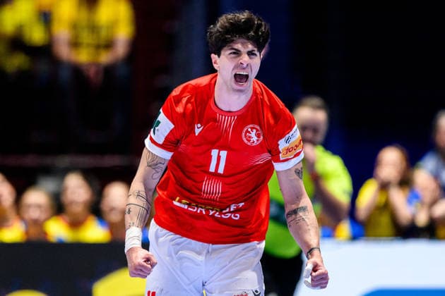 260119 Giorgi Tskhovrebadze of Georgia celebrates during the EHF European Handball Championship preliminary round match between Georgia and Sweden on January 19, 2026 in Malmö Photo Petter Arvidson BILDBYRAN kod PA PA1125 handball handball handball handballs em 2026 georgia sverige sweden ehf european handball championship georgia bbeng jubel  Copyright: PETTERxARVIDSON BB260119PA196