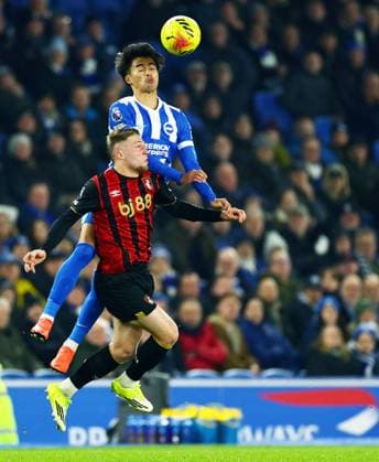 Kaoru Mitoma of Brighton and Hove Albion and Adrien Truffert of AFC Bournemouth. Brighton and Hove Albion v AFC Bournemouth, Premier League, Football, American Express Community Stadium, Brighton, UK - 19 Jan 2026Brighton American Express Community Stadi United Kingdom EDITORIAL USE ONLY No use with unauthorised audio, video, data, fixture lists, club league logos or live services. Online in-match use limited to 120 images, no video emulation. No use in betting, games or single club league player publications.  Copyright: xJamesxMarsh Shutterstockx 16348254ae