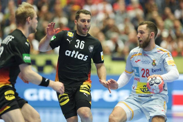 Germany Spain, EHF European Handball Championship 2026 Lukas Mertens Germany, 36 , right Aleix Gomez Abello Spain, 28 Handball EHF European Championship, international match between Germany and Spain on January 19, 2026 in Herning Denmark , Herning Denmark Jyske Bank Boxing