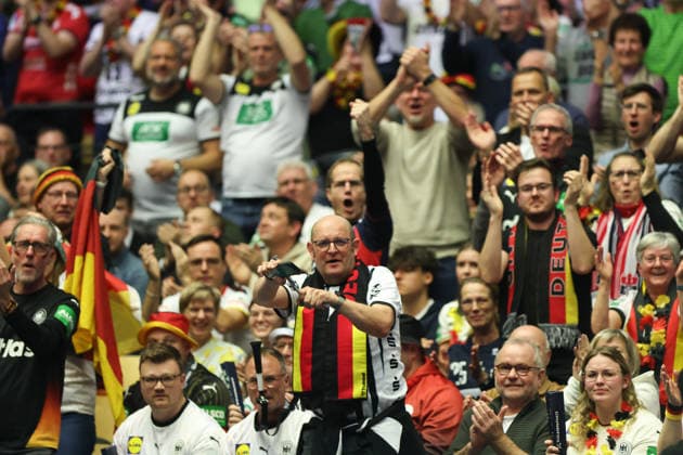 Germany Spain, EHF Handball EM 2026 Audience German fans Handball EHF European Championship, International match between Germany and Spain on January 19, 2026 in Herning Denmark , Herning Denmark Jyske Bank Boxen