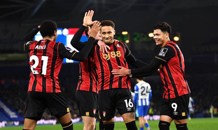 Marcus Tavernier of Bournemouth celebrates after giving them the lead from the penalty spot during the Premier League match between Brighton and Hove Albion and AFC Bournemouth at the American Express Stadium , Brighton , UK - 19th January 2026 Brighton vs Bournemouth Premier League Football, Amex Stadium, Sussex, UK - 19 Jan 2026Brighton Amex Stadium Sussex United Kingdom Editorial use only. No merchandising. For Football images FA and Premier League restrictions apply inc. no internet mobile usage without FAPL license - for details contact Football Dataco  Copyright: xSimonxDack TPI Shutterstockx 16370121t