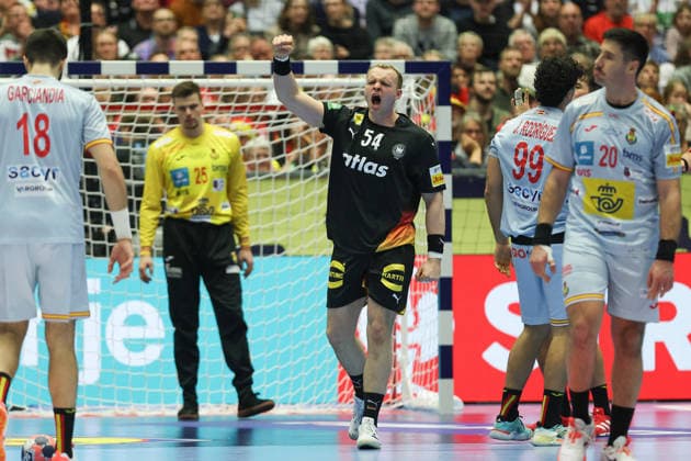 Germany Spain, EHF Handball European Championship 2026 Justus Fischer Germany, 54 Handball EHF European Championship, International match between Germany and Spain on January 19, 2026 in Herning Denmark , Herning Denmark Jyske Bank Boxen