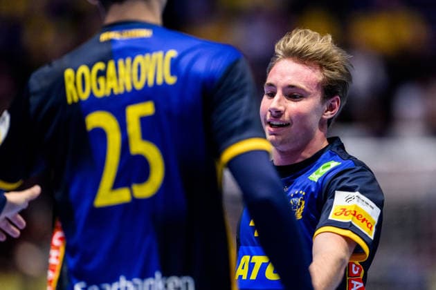 260119 Felix Montebovi of Sweden celebrates during the EHF European Handball Championship preliminary round match between Georgia and Sweden on January 19, 2026 in Malmö Photo Petter Arvidson BILDBYRAN kod PA PA1125 handball handball handball handballs em 2026 georgia sverige sweden ehf european handball championship georgia bbeng jubel  Copyright: PETTERxARVIDSON BB260119PA232