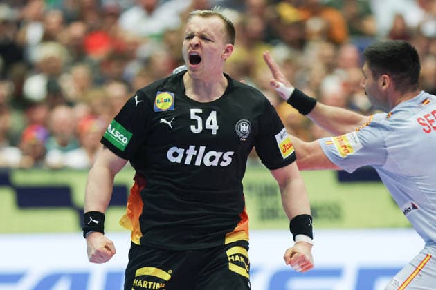 Germany Spain, EHF Handball European Championship 2026 Justus Fischer Germany, 54 Handball EHF European Championship, International match between Germany and Spain on January 19, 2026 in Herning Denmark , Herning Denmark Jyske Bank Boxen