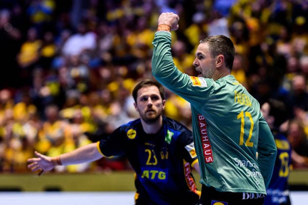 260119 Goalkeeper Andreas Palicka of Sweden celebrates during the EHF European Handball Championship preliminary round match between Georgia and Sweden on January 19, 2026 in Malmö Photo Petter Arvidson BILDBYRAN kod PA PA1125 handball handball handball handballs em 2026 georgia sverige sweden ehf european handball championship georgia bbeng jubel  Copyright: PETTERxARVIDSON BB260119PA242