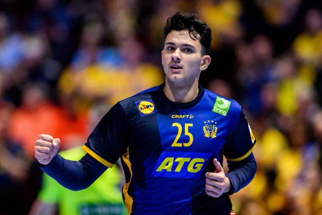 260119 Nikola Roganovic of Sweden celebrates during the EHF European Handball Championship preliminary round match between Georgia and Sweden on January 19, 2026 in Malmö Photo Petter Arvidson BILDBYRAN kod PA PA1125 handball handball handball handballs em 2026 georgia sverige sweden ehf european handball championship georgia bbeng jubel  Copyright: PETTERxARVIDSON BB260119PA247