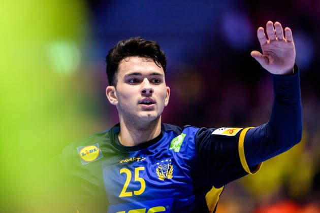 260119 Nikola Roganovic of Sweden celebrates during the EHF European Handball Championship preliminary round match between Georgia and Sweden on January 19, 2026 in Malmö Photo Petter Arvidson BILDBYRAN kod PA PA1125 handball handball handball handballs em 2026 georgia sverige sweden ehf european handball championship georgia bbeng jubel  Copyright: PETTERxARVIDSON BB260119PA248