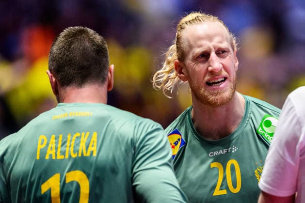 260119 Goalkeeper Andreas Palicka and goalkeeper Mikael Appelgren of Sweden during the EHF European Handball Championship preliminary round match between Georgia and Sweden on January 19, 2026 in Malmö Photo Petter Arvidson BILDBYRAN kod PA PA1125 handball handball handball handballs em 2026 georgien sverige sweden ehf european handball championship georgia bbeng  Copyright: PETTERxARVIDSON BB260119PA253