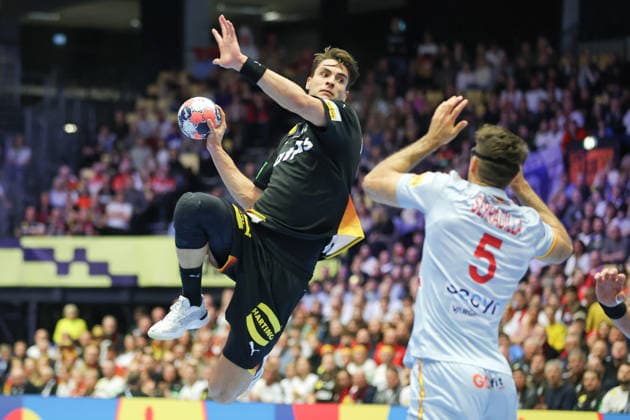 Germany Spain, EHF Handball European Championship 2026 Julian Köster Germany, 18 vs Antonio Serradilla Cuenca Spain, 5 Handball EHF European Championship, International match between Germany and Spain on January 19, 2026 in Herning Denmark , Herning Denmark Jyske Bank Boxing