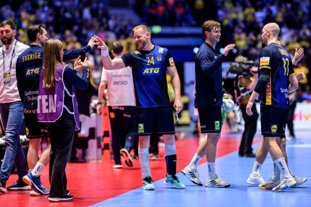 260119 Jim Gottfridsson of Sweden celebrates after the EHF European Handball Championship preliminary round match between Georgia and Sweden on January 19, 2026 in Malmö Photo Petter Arvidson BILDBYRAN kod PA PA1125 handball handball handball handballs em 2026 georgia sverige sweden ehf european handball championship georgia bbeng jubel  Copyright: PETTERxARVIDSON BB260119PA256