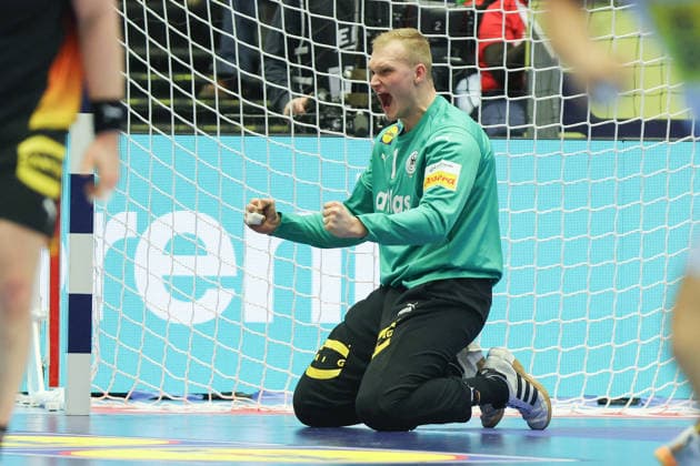 Germany Spain, EHF Handball European Championship 2026 Goalkeeper David Späth Germany, 1 Handball EHF European Championship, International match between Germany and Spain on January 19, 2026 in Herning Denmark , Herning Denmark Jyske Bank Boxen