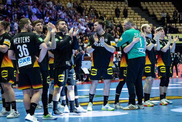 HERNING, DENMARK - JANUARY 19: celebration after victory team Germany during the EHF EURO 2026 match between Germany vs Spain at Jyske Bank Boxen Arena on matchday 3 of the Group Matches Group A on January 19, 2026 in Herning, Denmark. Midtjylland Denmark Copyright: xMarioxM.xKobergx