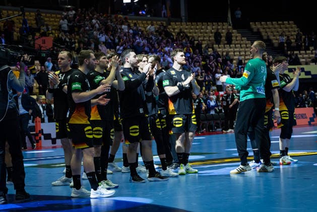HERNING, DENMARK - JANUARY 19: celebration after victory team Germany during the EHF EURO 2026 match between Germany vs Spain at Jyske Bank Boxen Arena on matchday 3 of the Group Matches Group A on January 19, 2026 in Herning, Denmark. Midtjylland Denmark Copyright: xMarioxM.xKobergx