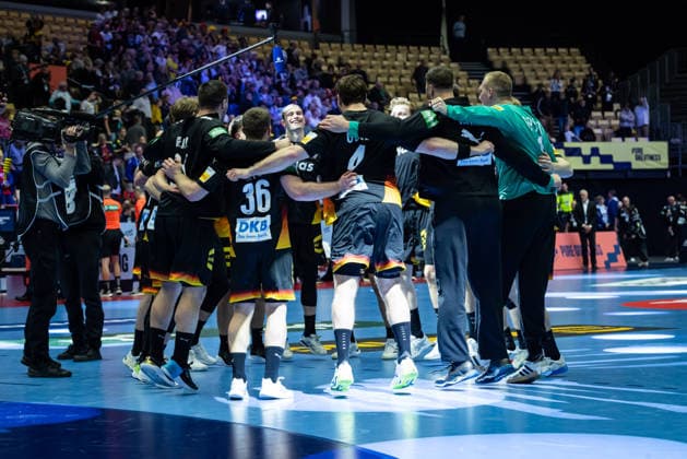 HERNING, DENMARK - JANUARY 19: celebration after victory team Germany during the EHF EURO 2026 match between Germany vs Spain at Jyske Bank Boxen Arena on matchday 3 of the Group Matches Group A on January 19, 2026 in Herning, Denmark. Midtjylland Denmark Copyright: xMarioxM.xKobergx