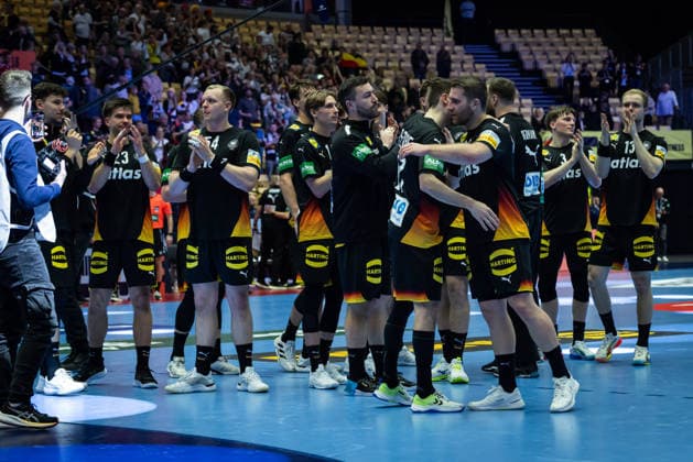 HERNING, DENMARK - JANUARY 19: celebration after victory team Germany during the EHF EURO 2026 match between Germany vs Spain at Jyske Bank Boxen Arena on matchday 3 of the Group Matches Group A on January 19, 2026 in Herning, Denmark. Midtjylland Denmark Copyright: xMarioxM.xKobergx
