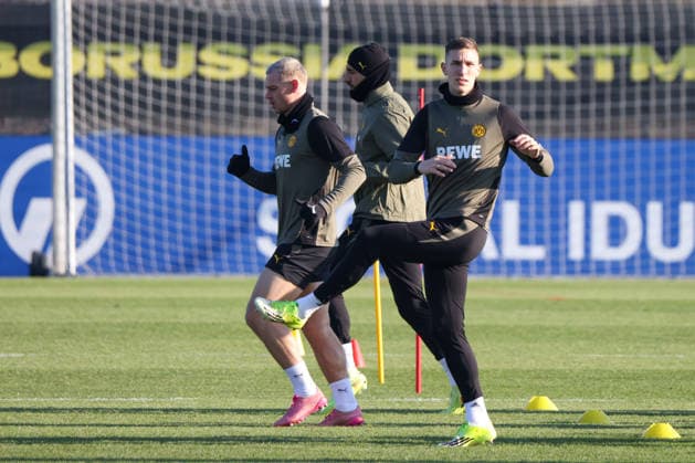 Dortmund, Germany 19 January 2026 Champions League 2025 2026 Borussia Dortmund final training In the picture from left Julian Ryerson BVB , Emre Can BVB and Nico Schlotterbeck BVB at the final training in Dortmund before the UCL match against Tottenham Hotspur in London Training ground Hohenbuschei North Rhine-Westphalia Copyright: xFotostandx xFantinix