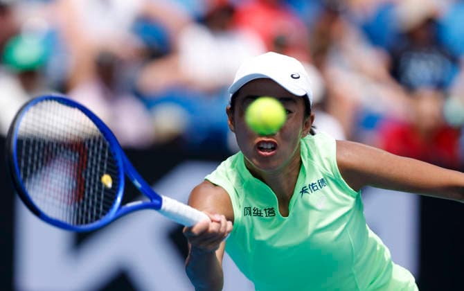 (260120) -- MELBOURNE, Jan. 20, 2026 -- Zhang Shuai of China hits a return during the women s singles 1st round match against Taylah Preston of Australia at the Australian Open tennis tournament in Melbourne, Australia, Jan. 20, 2026. ) (SP)AUSTRALIA-MELBOURNE-TENNIS-AUSTRALIAN OPEN-WOMEN S SINGLES-DAY 3 MaxPing 