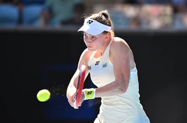 TENNIS AUSTRALIAN OPEN, Elena Rybakina of Kazakhstan in action during the Women™s 1st round match against Kaja Juvan of Slovenia on day 3 of the 2026 Australian Open tennis tournament at Melbourne Park in Melbourne, Tuesday, January 20, 2026. ( NO ARCHIVING MELBOURNE VICTORIA AUSTRALIA  Copyright: xJAMESxROSSx 20260120143853910569
