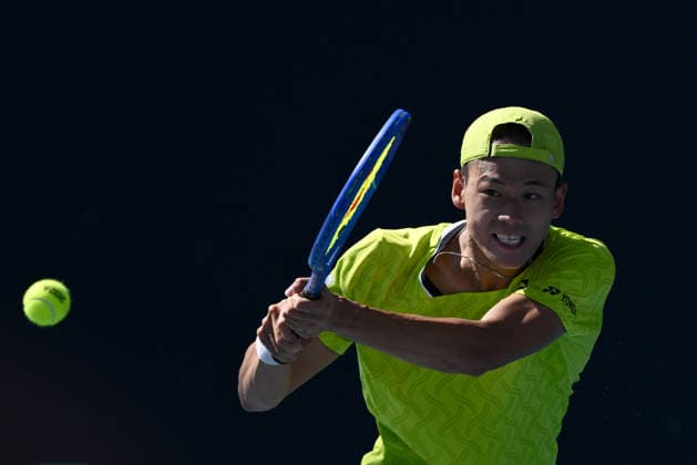 TENNIS AUSTRALIAN OPEN, Rei Sakamoto of Japan in action during the Men™s 1st round match against Rafael Jodar of Spain on day 3 of the 2026 Australian Open tennis tournament at Melbourne Park in Melbourne, Tuesday, January 20, 2026. ( NO ARCHIVING MELBOURNE VICTORIA AUSTRALIA  Copyright: xJOELxCARRETTx 20260120129926354457
