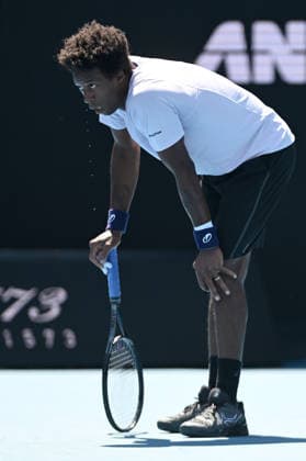 TENNIS AUSTRALIAN OPEN, Gael Monfils of France recovers during the Men™s first round match against Dane Sweeny of Australia on day 3 of the 2026 Australian Open tennis tournament at Melbourne Park in Melbourne, Tuesday, January 20, 2026. ( NO ARCHIVING MELBOURNE VICTORIA AUSTRALIA  Copyright: xLUKASxCOCHx 20260120197926781302