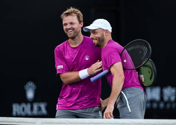 Kevin Krawietz, Tim Puetz cheer after the victory, jubilation,joy,emotion, Mens Doubles, Men s Doubles Australian Open 2026, Melbourne Park, Melbourne, Victoria, Australia Copyright: xJuergenxHasenkopfx