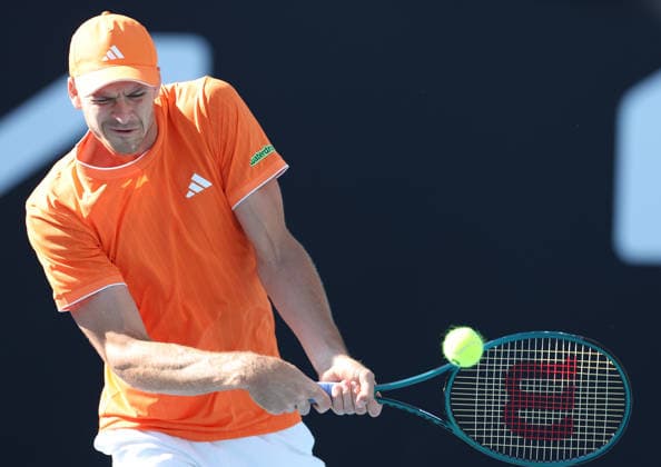 January 20, 2026, Melbourne, Victoria, Australia: HUBERT HURKACZ of Poland during the match against Z. Bergs of Belgium in the first round of Australian Open, Melbourne, Australia. Melbourne Australia - ZUMAc278 20260120_zsp_c278_047 Copyright: xMarcinxCholewinskix