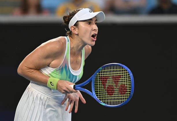 TENNIS AUSTRALIAN OPEN, Belinda Bencic of Switzerland reacts during the Women™s 1st round match against Katie Boulter of Great Britain on day 3 of the 2026 Australian Open tennis tournament at Melbourne Park in Melbourne, Tuesday, January 20, 2026. ( NO ARCHIVING MELBOURNE VICTORIA AUSTRALIA  Copyright: xLUKASxCOCHx 20260120179023963731