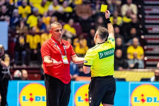 Georgia v Sweden, EHF EURO 2026, Malmo, Sweden Malmo, Sweden - 2026, January 19 : Head Coach Tite Kalandadze getting shown a yellow card seen during the EHF Euro 2026 match between Georgia v Sweden at Malmo Arena, Malmo Sweden, Malmö  Copyright: xGonzalesxPhoto TobiasxJorgensenx