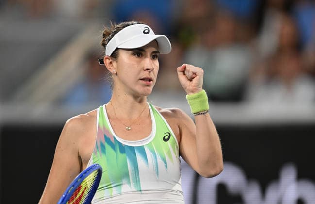 TENNIS AUSTRALIAN OPEN, Belinda Bencic of Switzerland celebrates winning the Women™s 1st round match against Katie Boulter of Great Britain on day 3 of the 2026 Australian Open tennis tournament at Melbourne Park in Melbourne, Tuesday, January 20, 2026. ( NO ARCHIVING MELBOURNE VICTORIA AUSTRALIA  Copyright: xLUKASxCOCHx 20260120152582155978
