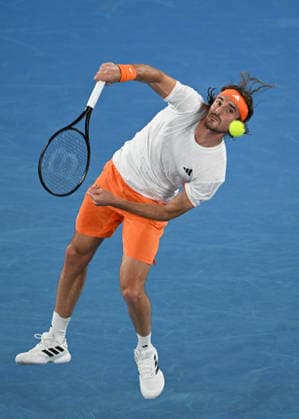 TENNIS AUSTRALIAN OPEN, Stefanos Tsitsipas of Greece serves during the Mens 1st round match against Shintaro Mochizuki of Japan on day 3 of the 2026 Australian Open tennis tournament at Melbourne Park in Melbourne, Tuesday, January 20, 2026. ( NO ARCHIVING MELBOURNE VICTORIA AUSTRALIA  Copyright: xLUKASxCOCHx 20260120177448070940