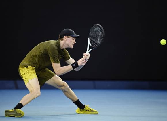 (260120) -- MELBOURNE, Jan. 20, 2026 -- Jannik Sinner hits a return during the men s singles 1st round match between Hugo Gaston of France and Jannik Sinner of Italy at the Australian Open tennis tournament in Melbourne, Australia, Jan. 20, 2026. (Photo by Xinhua) (SP)AUSTRALIA-MELBOURNE-TENNIS-AUSTRALIAN OPEN-MEN S SINGLES-DAY 3 WangxShen 