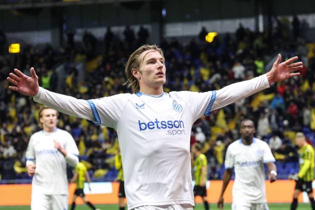 Club s Romeo Vermant celebrates after scoring during a soccer game between Kazakh FC Kairat Almaty and Belgian Club Brugge KV, Tuesday 20 January 2026 in Astana, Kazakhstan, on day seven of the League phase of the UEFA Champions League tournament. BRUNOxFAHY  x157281475x