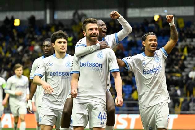 Kairat Almaty v Club Brugge - UEFA Champions League ASTANA, KAZACHSTAN - JANUARY 20 : Mechele Brandon defender of Club Brugge celebrates scoring a goal during the UEFA Champions League 2025 26 League Phase MD7 match between Kairat Almaty and Club Brugge on January 20, 2026 in Astana, Kazachstan, 20 01 2026 Astana Kazachstan  Copyright: xJanxDexMeuleneirx
