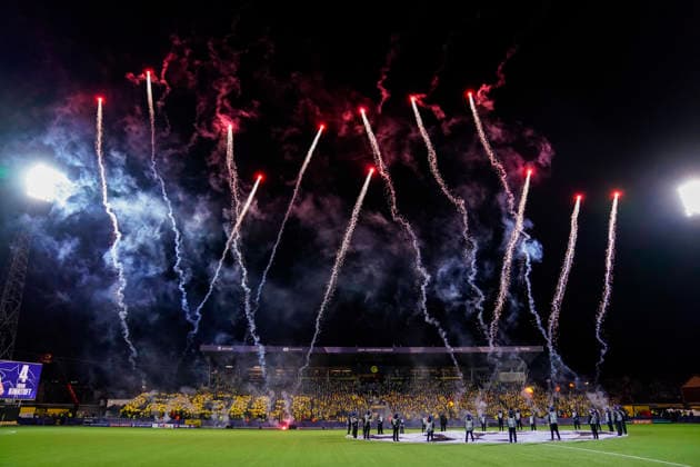 Football, Champions League 2025 2026 Bodo Glimt Manchester City Bodo 20260120 Fireworks before the Champions League football match between Bodo Glimt and Manchester City at Aspmyra Stadium Photo Fredrik Varfjell NTB Bodo Norway EDITORIAL USE ONLY RESTRICTED USE FOR BETTING COMPANIES  Copyright: xFredrikxVarfjellx xNTBx