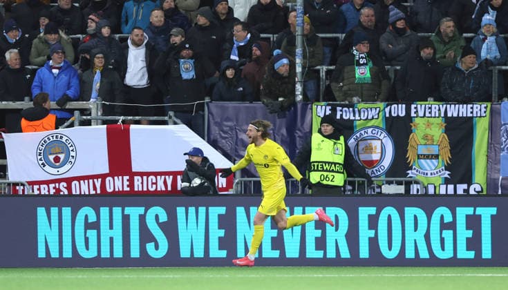 Kasper Hogh of Bodo Glimt celebrates scoring a goal to make the score 1-0 Bodo Glimt v Manchester City, UEFA Champions League, Group Stage, Football, Aspmyra Stadion, Bodo, Norway - 20 Jan 2026Bodo Aspmyra Stadion Norway EDITORIAL USE ONLY No use with unauthorised audio, video, data, fixture lists, club league logos or live services. Online in-match use limited to 120 images, no video emulation. No use in betting, games or single club league player publications. Copyright: xKieranxMcManus Shutterstockx 16348328ae