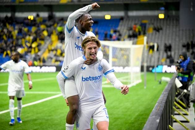 Kairat Almaty v Club Brugge - UEFA Champions League ASTANA, KAZACHSTAN - JANUARY 20 : Vermant Romeo forward of Club Brugge celebrates after scoring with Diakhon Mamadou forward of Club Brugge during the UEFA Champions League 2025 26 League Phase MD7 match between Kairat Almaty and Club Brugge on January 20, 2026 in Astana, Kazachstan, 20 01 2026 Astana Kazachstan  Copyright: xJanxDexMeuleneirx